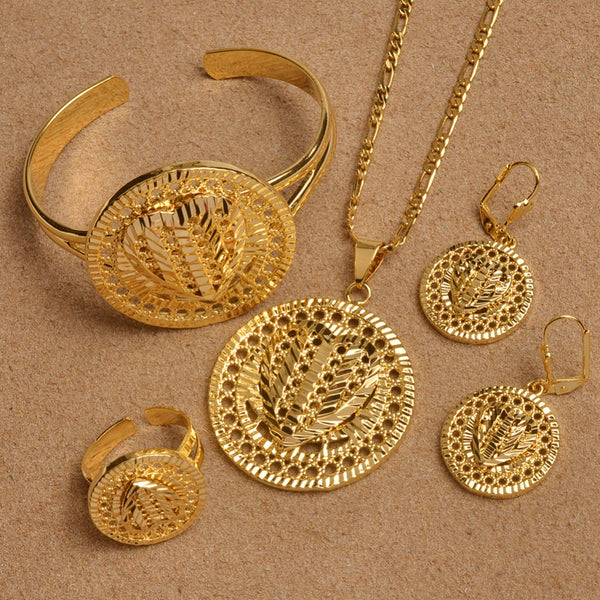 Ethiopian Necklaces Earrings Ring Bangle Gold Color Jewelry Sets