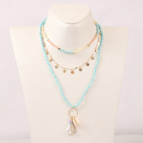 Beach Style Fashion Blue Glass Beaded Long Necklaces