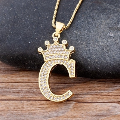 A-Z Zircon Crown Initial Alphabet Pendant Necklace