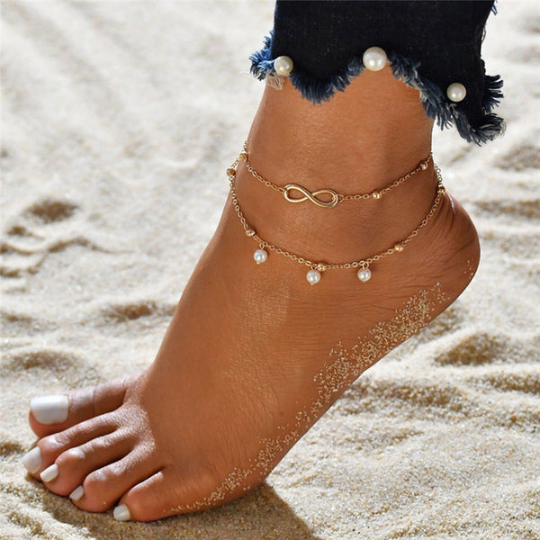 BOHO 4pcs/set Fashion Gold Color Anklets Set for Women