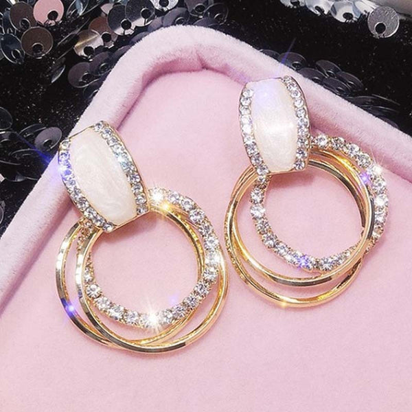 Fashion Hanging Earrings Geometric Round Shiny Rhinestone Earrings