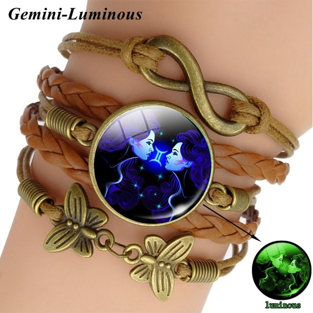 12 Zodiac Sign Woven Leather Bracelet