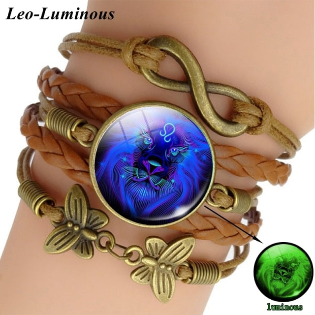 12 Zodiac Sign Woven Leather Bracelet