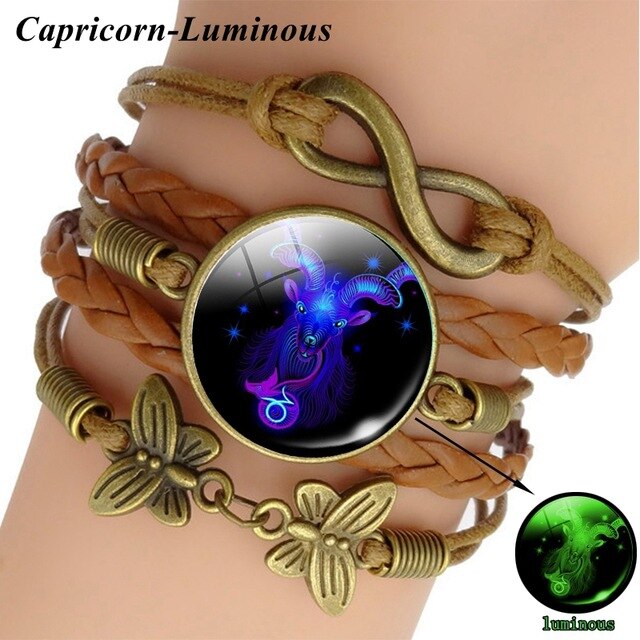 12 Zodiac Sign Woven Leather Bracelet