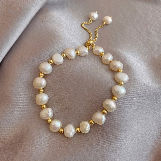 Baroque Natural Pearl String Bracelet For Woman