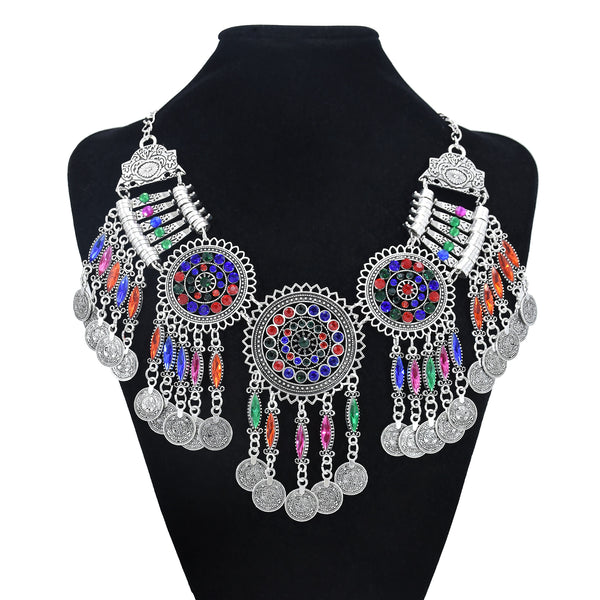 Boho Crystal Necklace Earring Hair Clips Coin Tassel Jewelry Sets