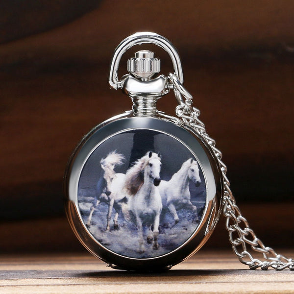 Vintage Silver Horse Design Quartz Pocket Watch