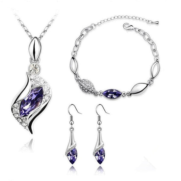 Wedding Bridal Pendant Crystal Necklace Earrings Ring Set