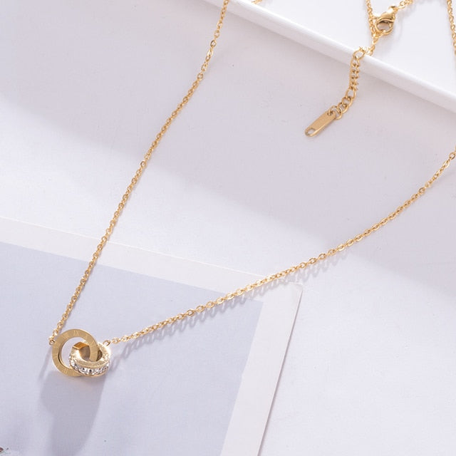 Women Multilayer Chain Crystal Moon Pendants