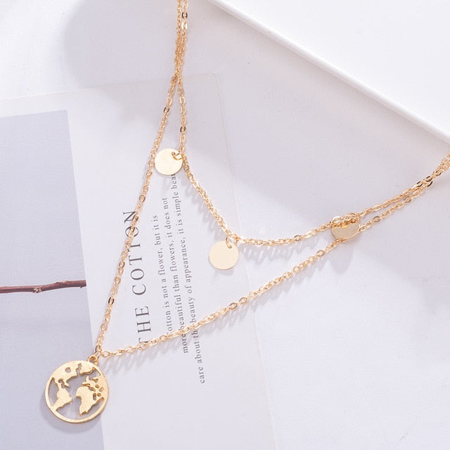 Women Multilayer Chain Crystal Moon Pendants