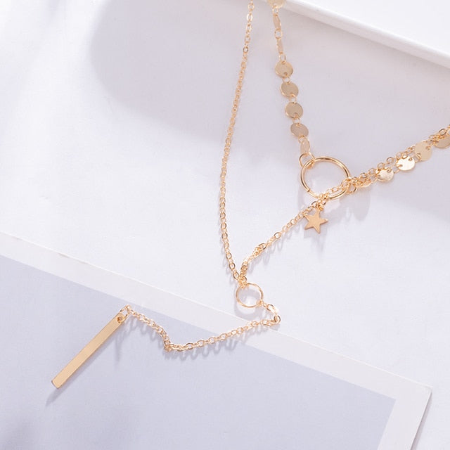 Women Multilayer Chain Crystal Moon Pendants