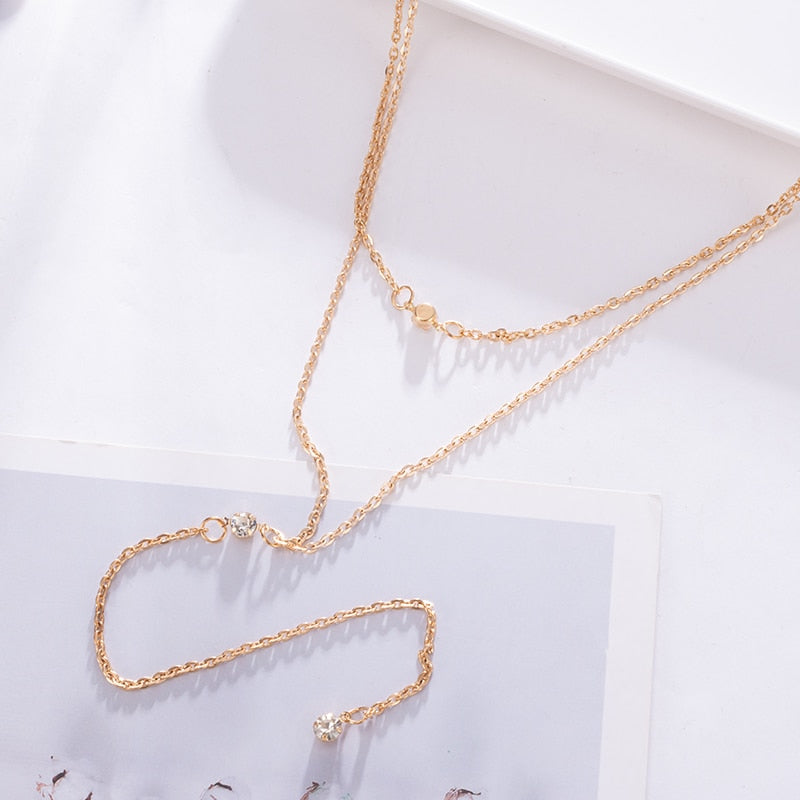 Women Multilayer Chain Crystal Moon Pendants