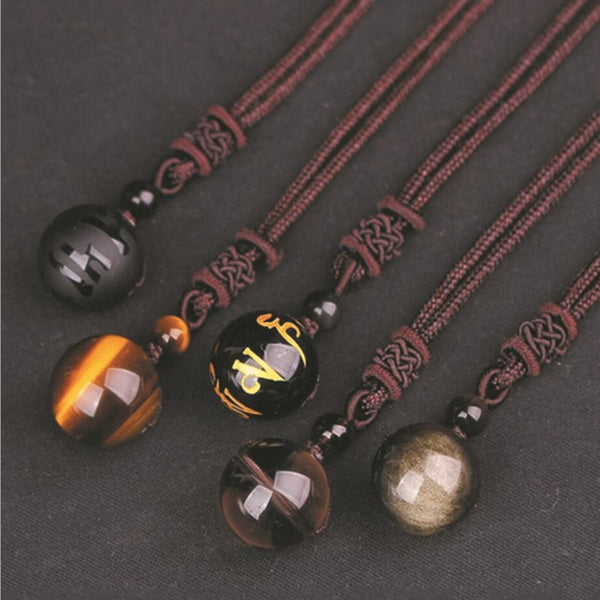 16mm Black Obsidian Tiger Eye Stone Pendant