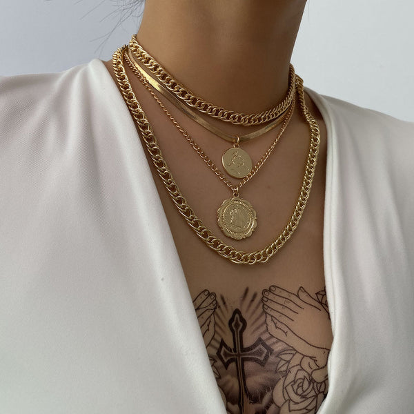 Gold Silver Color Human Head Coin Pendant Necklaces