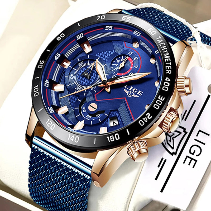 Luxury WristWatch Quartz Clock Men Waterproof Sport Blue Watch