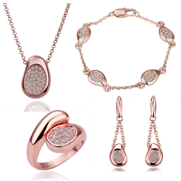 GP Full Rhinestone Pea Shape Pendant Jewelry Set