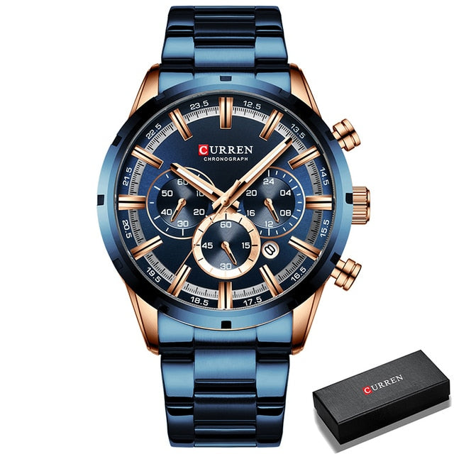 Luxury Fashion Mens Watches Stainless Steel Chronograph Quartz Watch