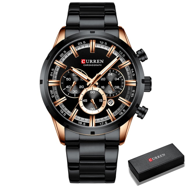 Luxury Fashion Mens Watches Stainless Steel Chronograph Quartz Watch