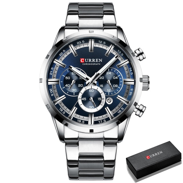 Luxury Fashion Mens Watches Stainless Steel Chronograph Quartz Watch