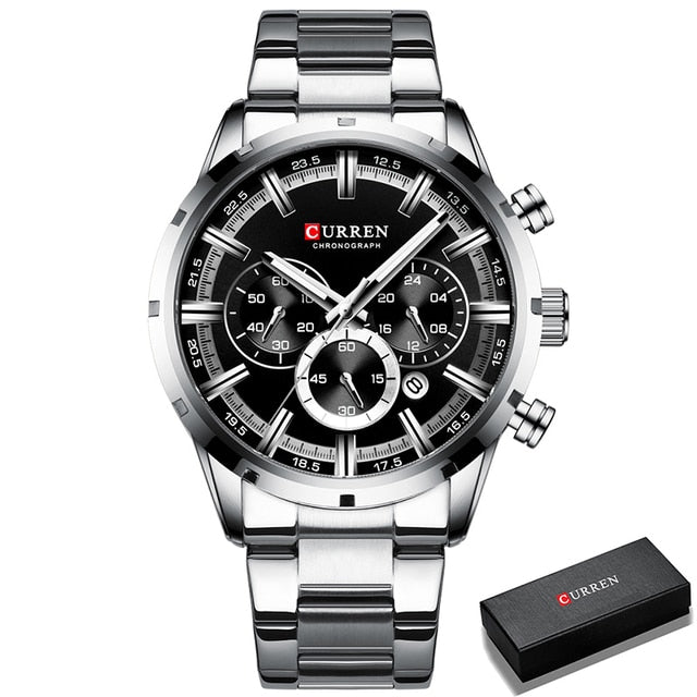 Luxury Fashion Mens Watches Stainless Steel Chronograph Quartz Watch