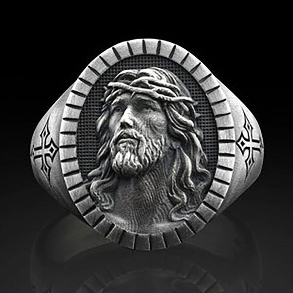 Vintage Silver Color Jesus Cross Ring For Men