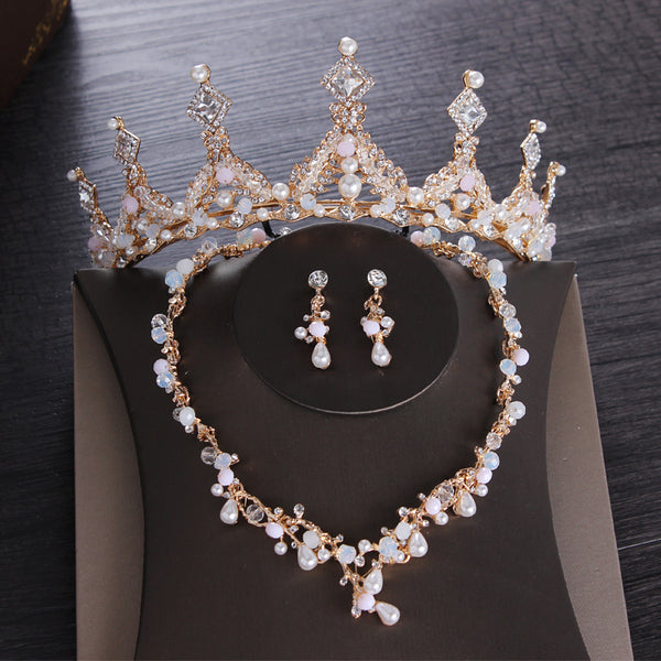 Baroque Vintage Gold Crystal Pearl Bridal Jewelry Sets