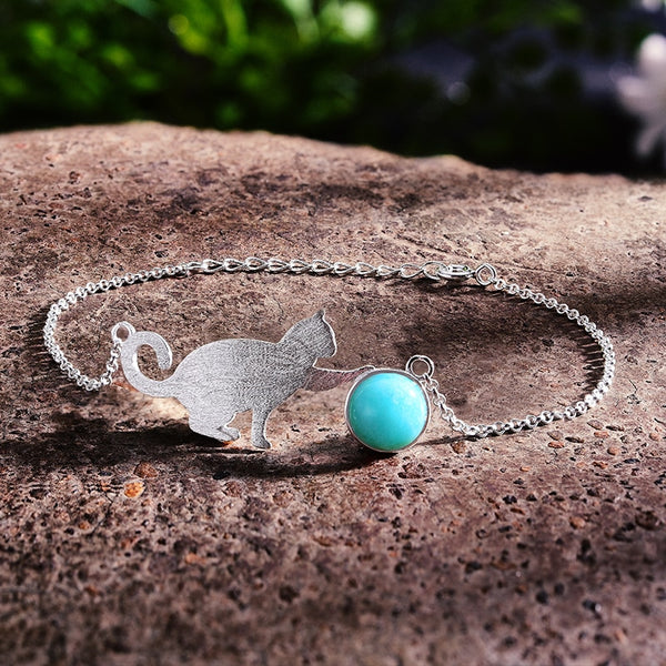 925 Sterling Silver Playing Cat Fashion Bracelet for Women