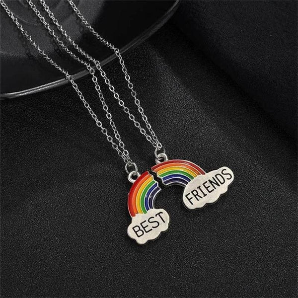 Women Stitching Heart Rainbow Friendship Couple Necklace