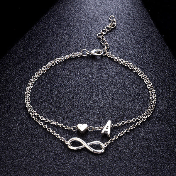 Vintage Silver Color Anklet Female Letter Heart Bohemian