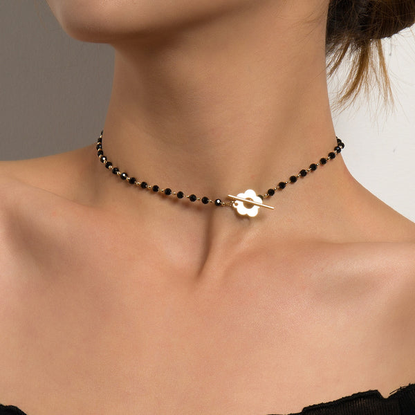 Fashion Luxury Black Crystal Glass Bead Chain Choker Necklace