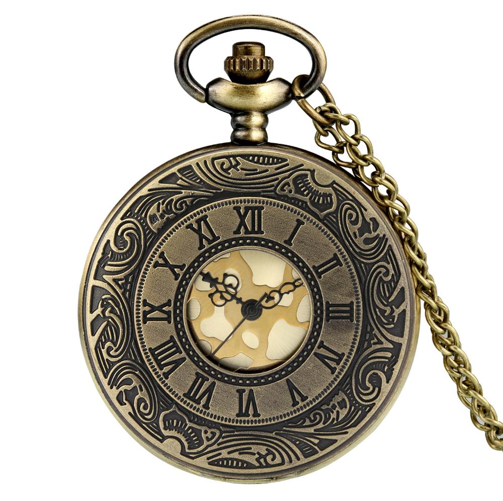 Retro Bronze Hollow Flip Quartz Pocket Watch