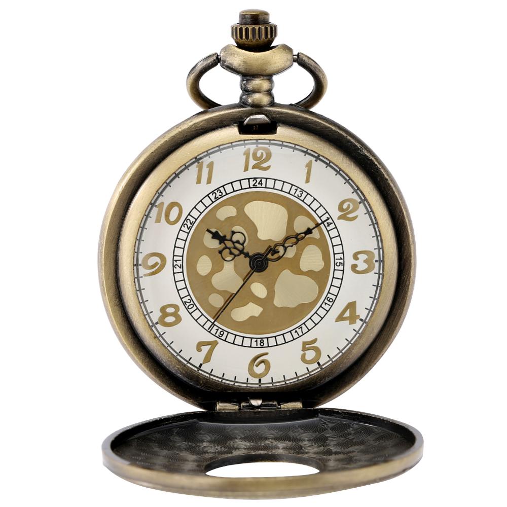 Retro Bronze Hollow Flip Quartz Pocket Watch