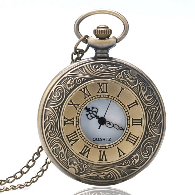 Retro Bronze Hollow Flip Quartz Pocket Watch