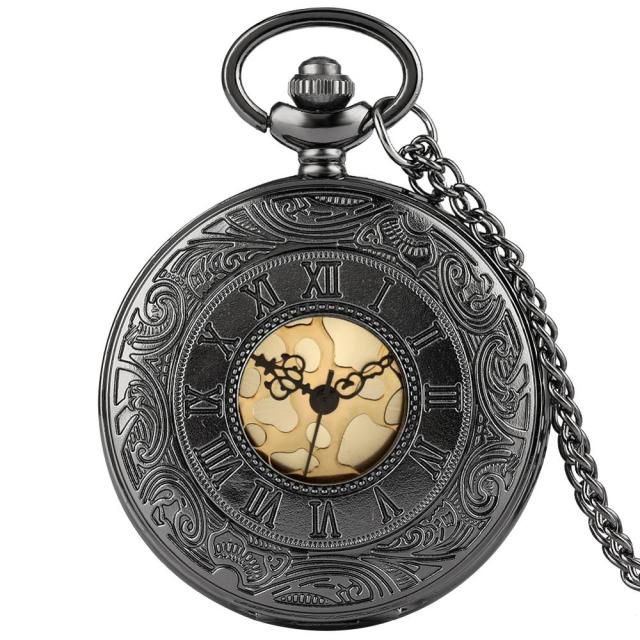 Retro Bronze Hollow Flip Quartz Pocket Watch