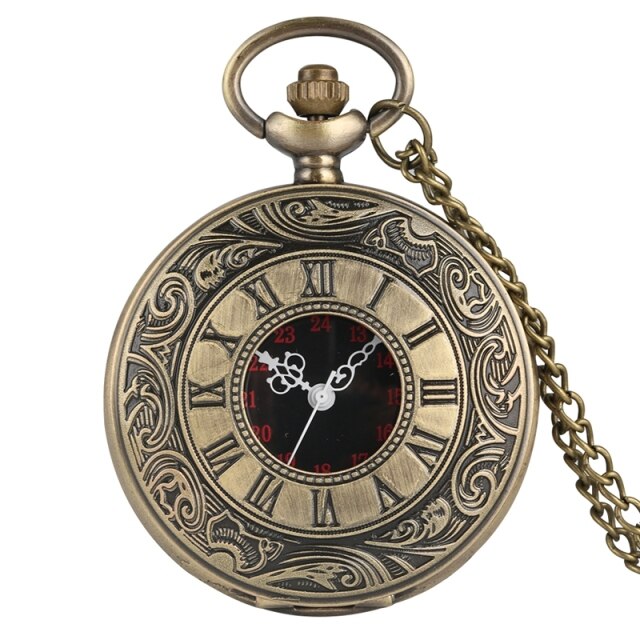 Retro Bronze Hollow Flip Quartz Pocket Watch