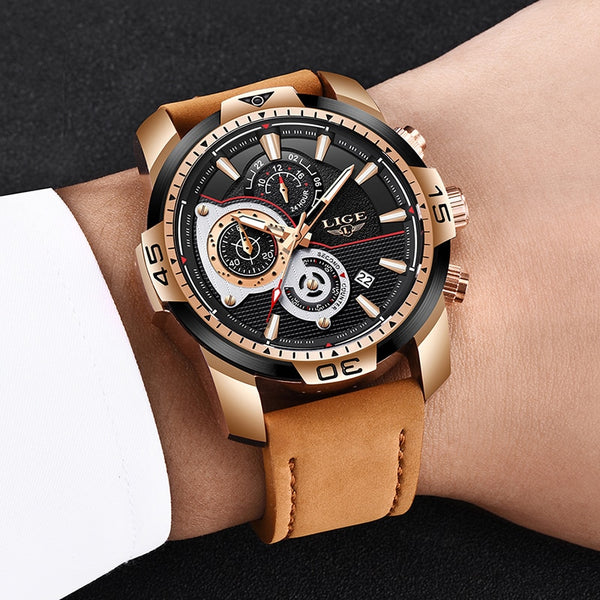 Casual Leather Quartz Clock Male Sport Waterproof Watch