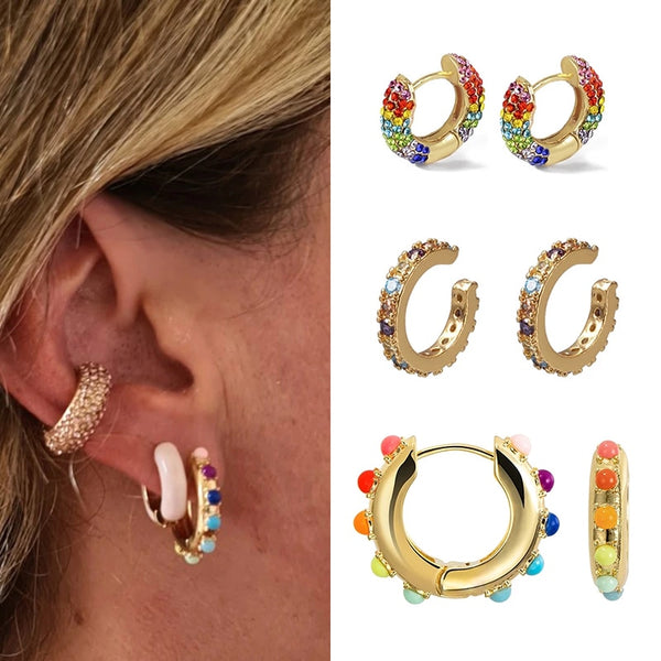 Women CZ Rainbow Earrings Cubic Zirconia Ear Cuff Set