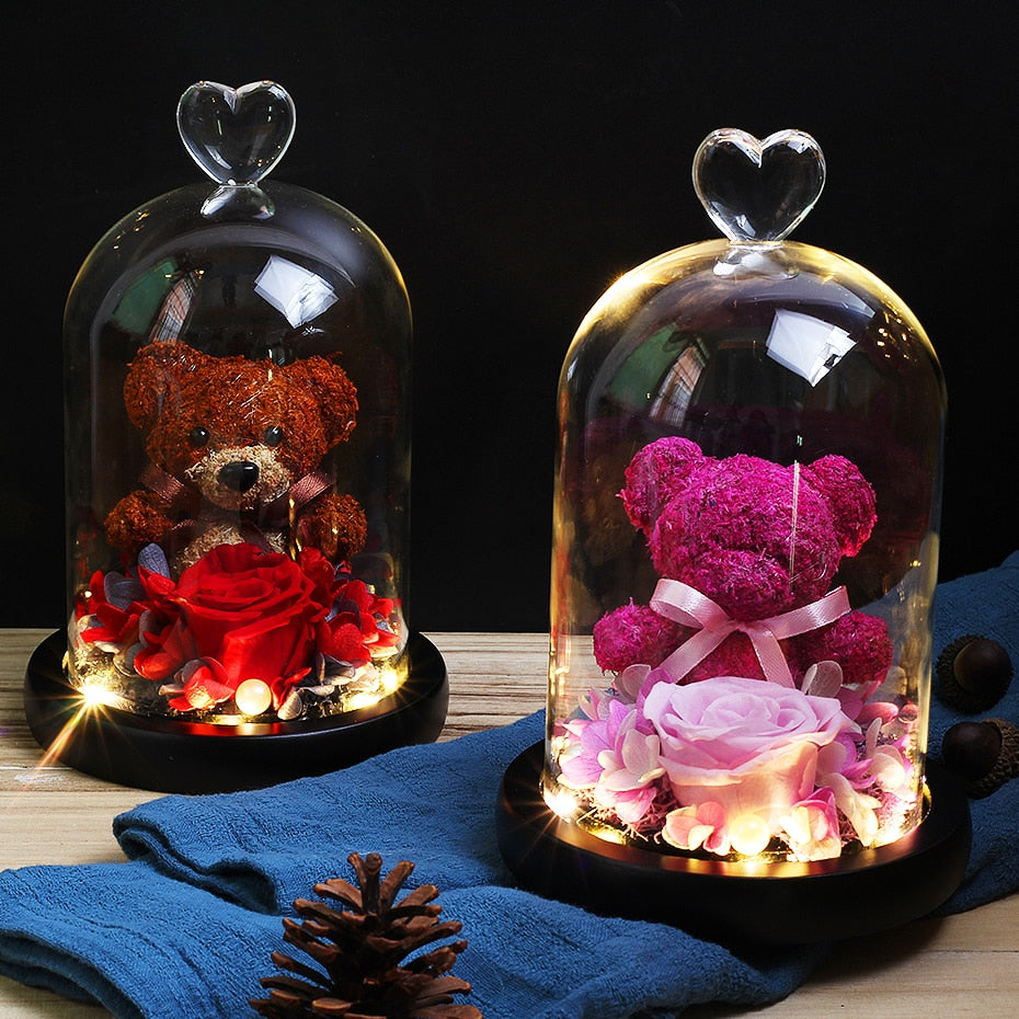 Christmas Gift Beauty And The Beast Rose In Glass Dome Dried Flower Decoration