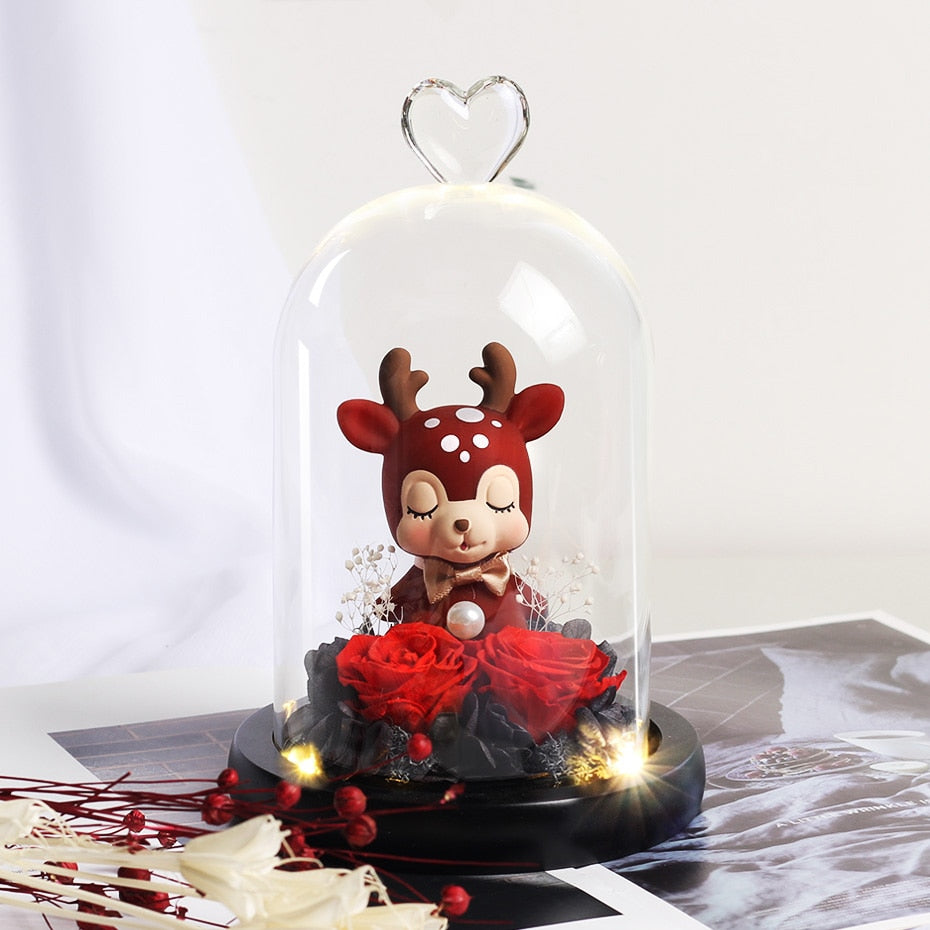 Christmas Gift Beauty And The Beast Rose In Glass Dome Dried Flower Decoration