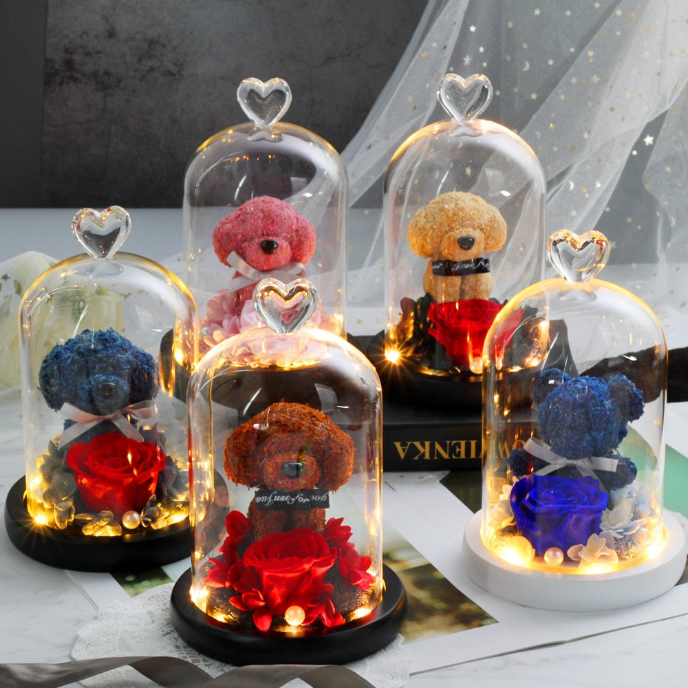 Christmas Gift Beauty And The Beast Rose In Glass Dome Dried Flower Decoration