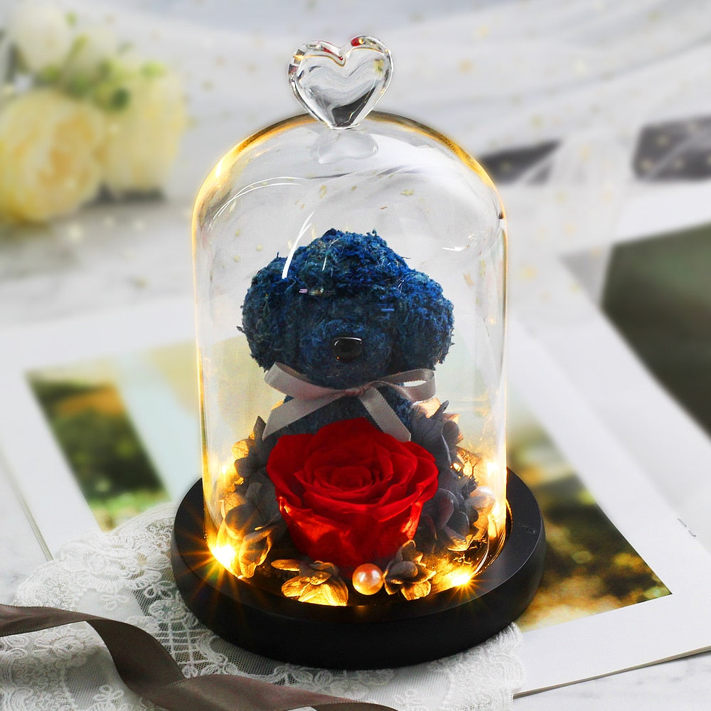 Christmas Gift Beauty And The Beast Rose In Glass Dome Dried Flower Decoration