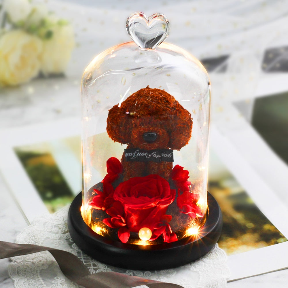 Christmas Gift Beauty And The Beast Rose In Glass Dome Dried Flower Decoration