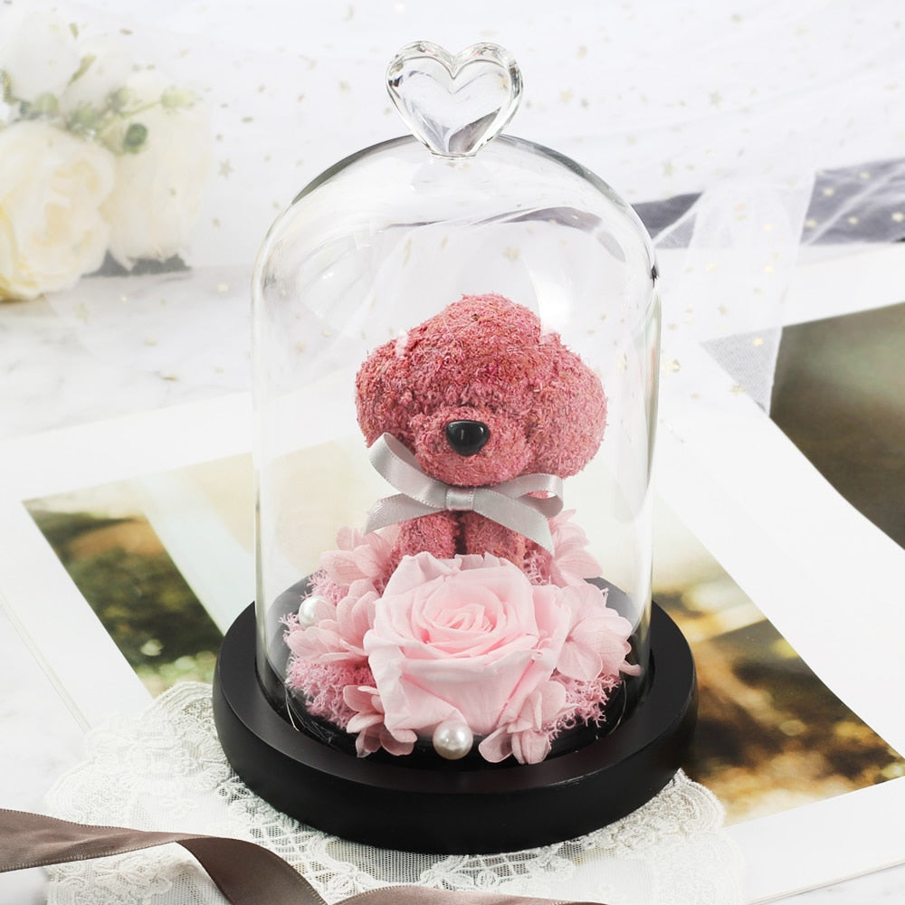 Christmas Gift Beauty And The Beast Rose In Glass Dome Dried Flower Decoration