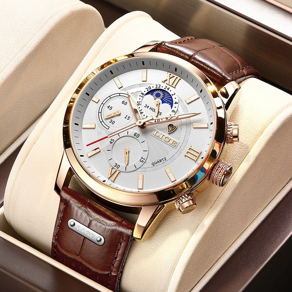 Fashion Leather Waterproof Quartz Clock Mens Watches