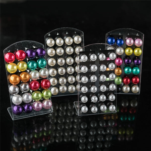 12Pairs Colorful White Imitation Pearl Stud Earrings For Women