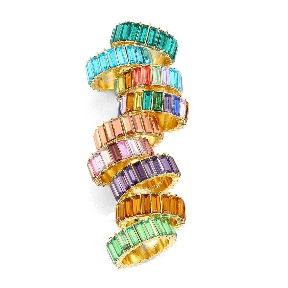 Colorful Rainbow Zircon Wide Rings