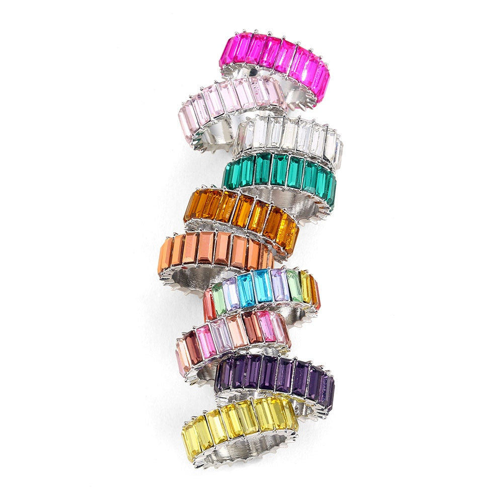 Colorful Rainbow Zircon Wide Rings