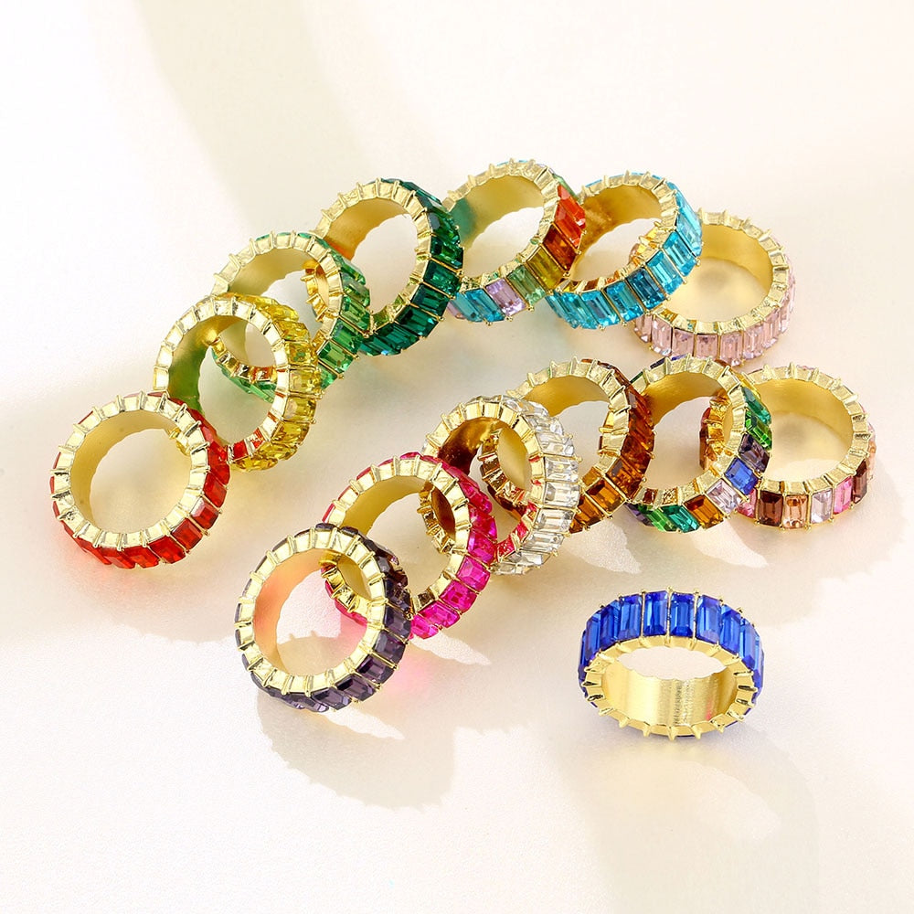 Colorful Rainbow Zircon Wide Rings