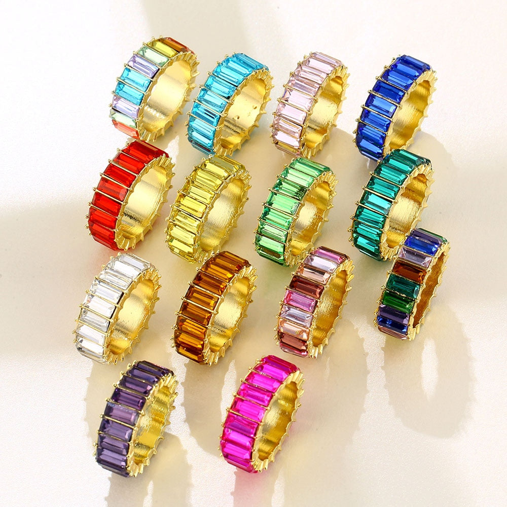 Colorful Rainbow Zircon Wide Rings