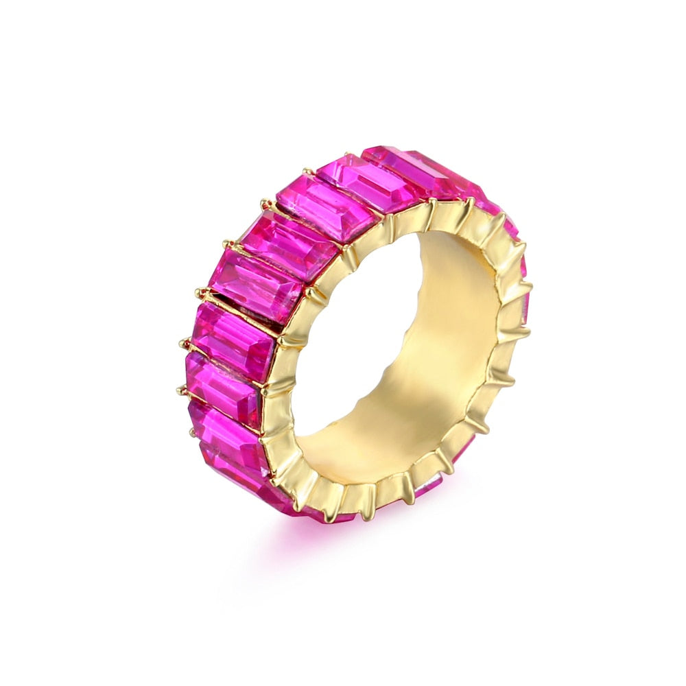 Colorful Rainbow Zircon Wide Rings